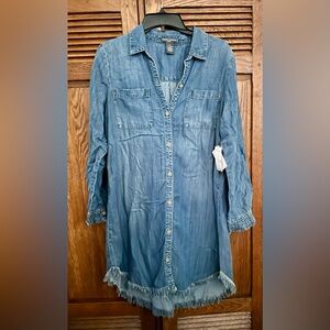 Chelsea & Theodore—Chambray Dress, PL, Long Sleeves, Button Down, Raw Hem—NWT